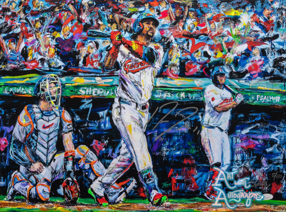 Jose Ramirez Autographed Cleveland Indians / Guardians 18x24 Canvas L.E. #'d of 50